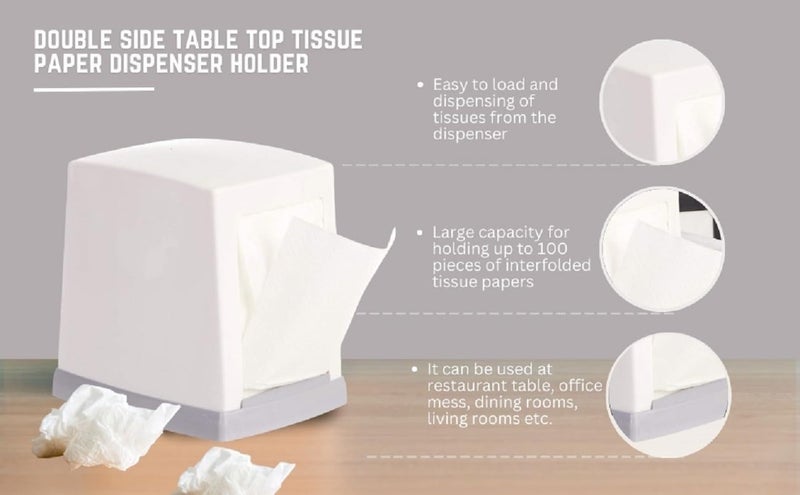 MDN Double-Sided Tabletop Tissue Paper Dispenser Holder with 2 Refills - White | Stylish, Easy-Access Tissue Box for Home, Office and Kitchen - Image 3