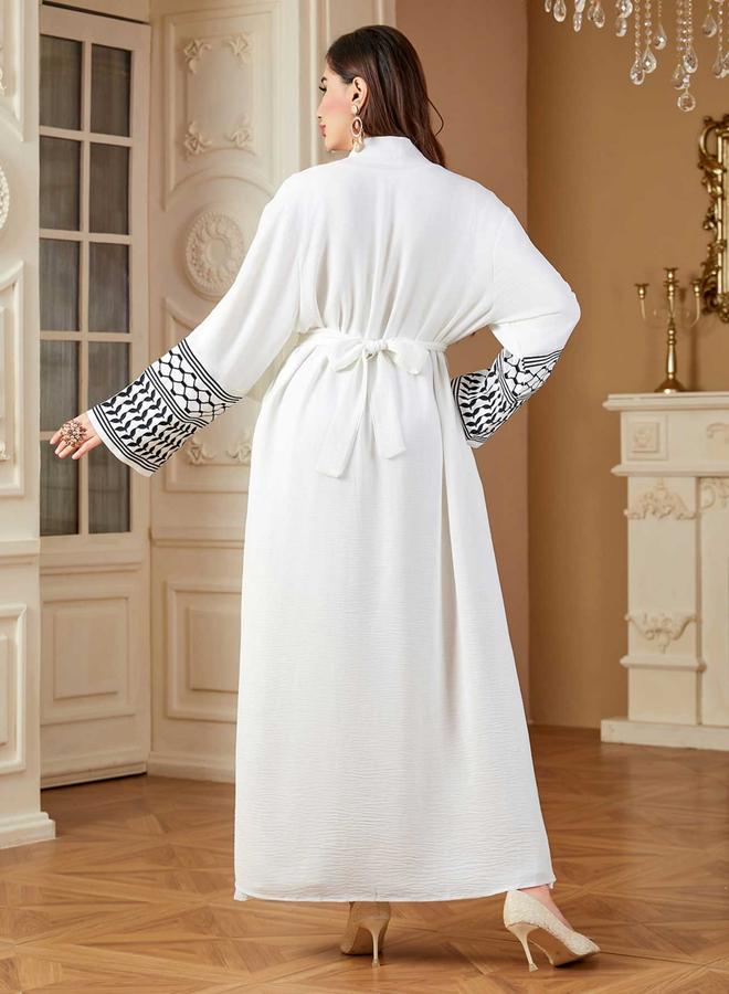 Take Two Women Geometric Belted Long Sleeve Abaya - Image 3