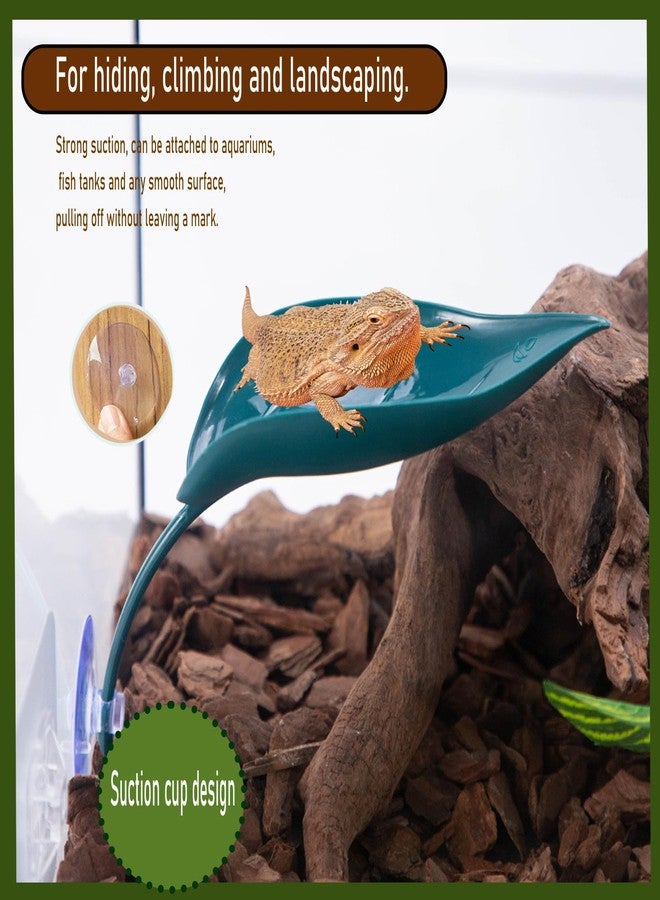 Delllala Leopard Gecko Tank Accessories，Turtle Tank Decor，Frog Tank Accessories，Basking Platform for Bearded Dragons with Suction Cups（3PCS） (Grass Green) - Image 3