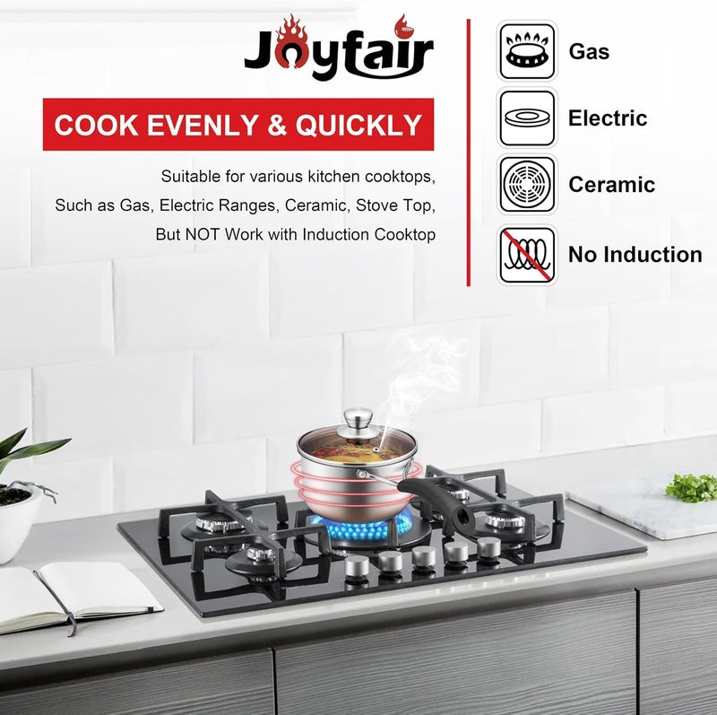 Joyfair 1 Quarts 18/10 Stainless Steel Saucepan, Small Sauce Pan Milk Pot with Glass Lid for Cooking Stewing Boiling Spaghetti Soup, Extra Pan Wall & Heat-proof Bakelite Handle, Dishwasher Safe - Image 4