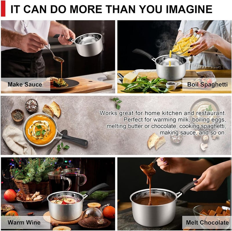 Joyfair 1 Quarts 18/10 Stainless Steel Saucepan, Small Sauce Pan Milk Pot with Glass Lid for Cooking Stewing Boiling Spaghetti Soup, Extra Pan Wall & Heat-proof Bakelite Handle, Dishwasher Safe - Image 5