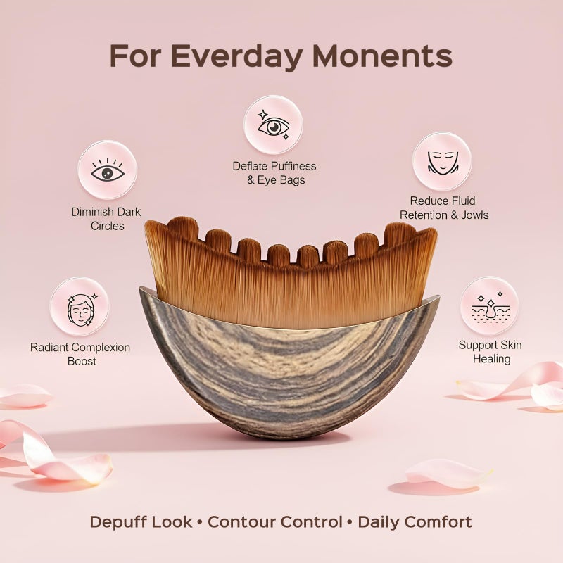 saparay 2PCS Lymphatic Contour Face Brush for Lymphatic Drainage Massager Tool for Face & Neck Lifting, Gua Sha Brush, Jawline Chin Sculpting, Dry Brushing, Curved Ergonomic Design(Brown, 2PCS) - Image 5