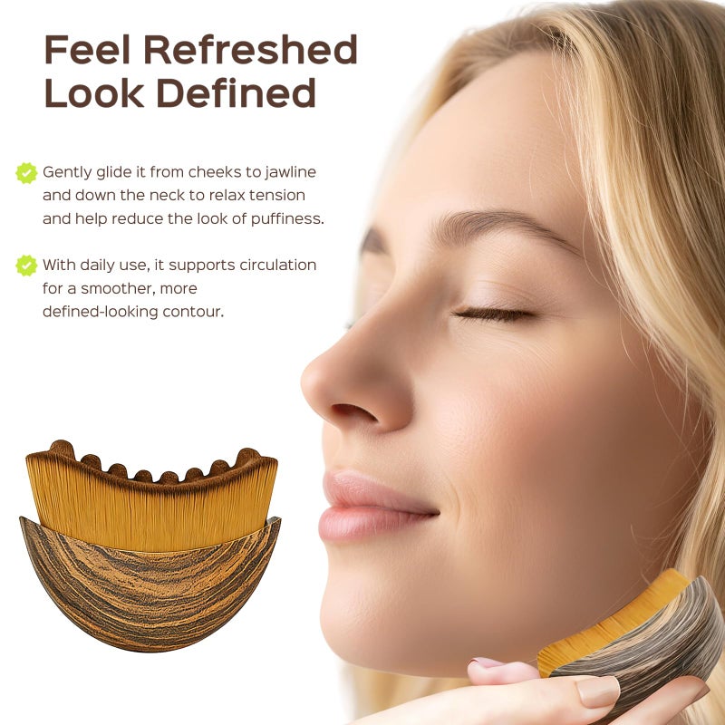 saparay 2PCS Lymphatic Contour Face Brush for Lymphatic Drainage Massager Tool for Face & Neck Lifting, Gua Sha Brush, Jawline Chin Sculpting, Dry Brushing, Curved Ergonomic Design(Brown, 2PCS) - Image 4