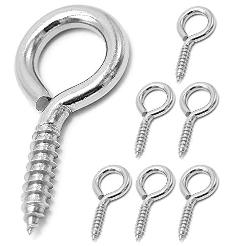 ZUSFUL 6 Pcs M6 304 Stainless Steel Screw Eye Hooks, 2-1/2 Inches Eyes Screw Hooks,Heavy Duty Screw Eye Bolt,Load Bearing 200LB,Indoor & Outdoor Use - Image 1