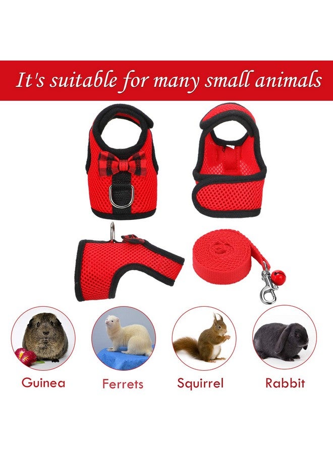 SATINIOR 2 Pieces Guinea Pig Bunny Harness Soft Mesh Hamster Rat Leash with Safe Bell, Ferret Pig Clothes and Leash Set for Hamster Ferrets Rats Bunny Guinea Chinchilla Teacup Chihuahua(S,Black, Red) - Image 3