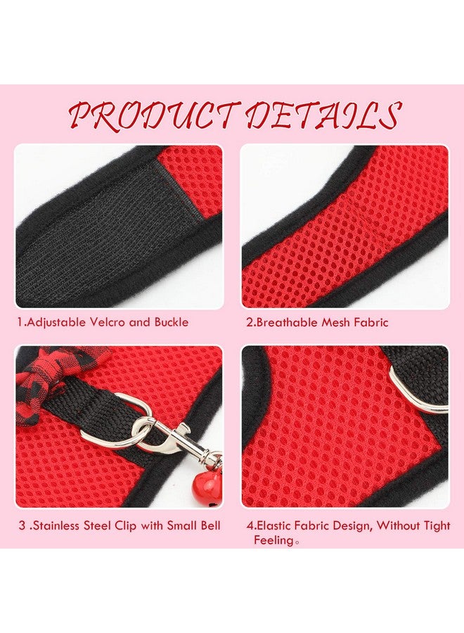 SATINIOR 2 Pieces Guinea Pig Bunny Harness Soft Mesh Hamster Rat Leash with Safe Bell, Ferret Pig Clothes and Leash Set for Hamster Ferrets Rats Bunny Guinea Chinchilla Teacup Chihuahua(S,Black, Red) - Image 4
