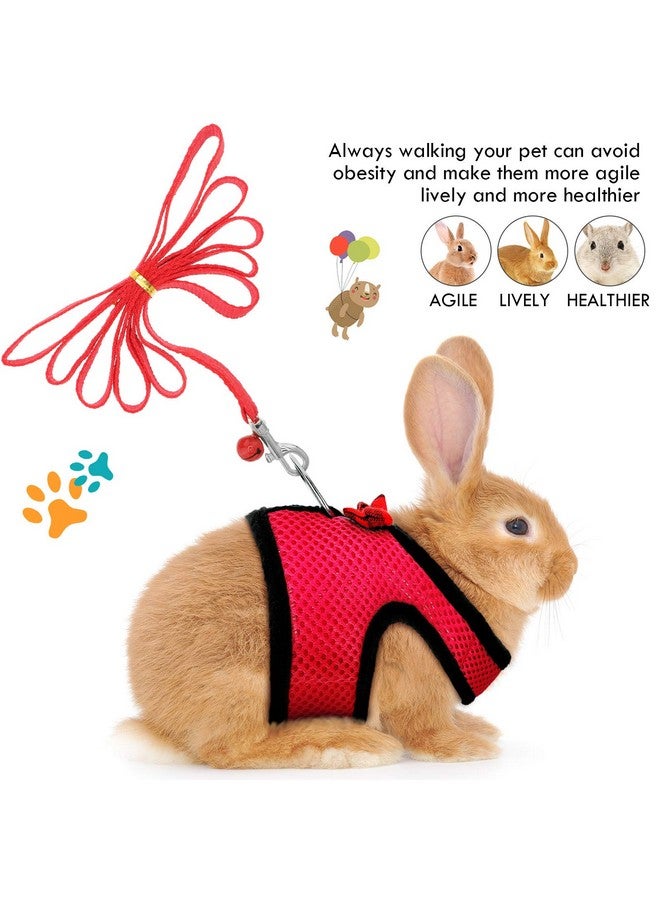 SATINIOR 2 Pieces Guinea Pig Bunny Harness Soft Mesh Hamster Rat Leash with Safe Bell, Ferret Pig Clothes and Leash Set for Hamster Ferrets Rats Bunny Guinea Chinchilla Teacup Chihuahua(S,Black, Red) - Image 5