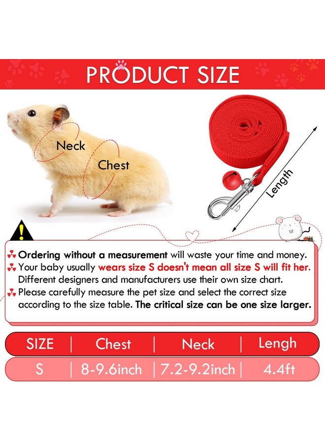 SATINIOR 2 Pieces Guinea Pig Bunny Harness Soft Mesh Hamster Rat Leash with Safe Bell, Ferret Pig Clothes and Leash Set for Hamster Ferrets Rats Bunny Guinea Chinchilla Teacup Chihuahua(S,Black, Red) - Image 2