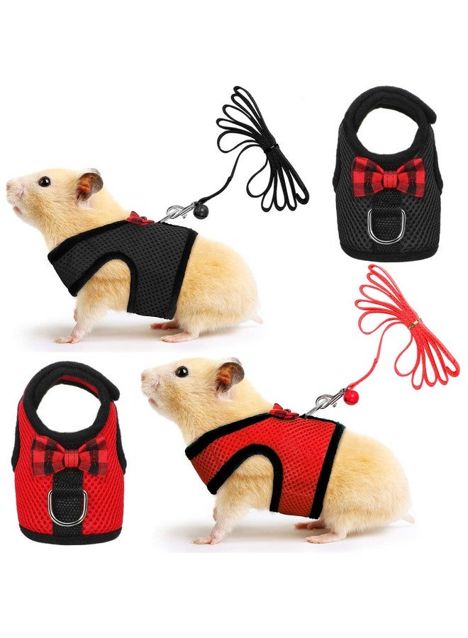 SATINIOR 2 Pieces Guinea Pig Bunny Harness Soft Mesh Hamster Rat Leash with Safe Bell, Ferret Pig Clothes and Leash Set for Hamster Ferrets Rats Bunny Guinea Chinchilla Teacup Chihuahua(S,Black, Red) - Image 1
