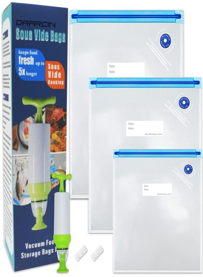 Daarcin 3 Size 40pcs Sous Vide Bags BPA Free Reusable Vacuum Sealer Bags Kit Keep Food Flesh with 1 Vacuum Hand Pump and 2 Sealing Clips - Image 1