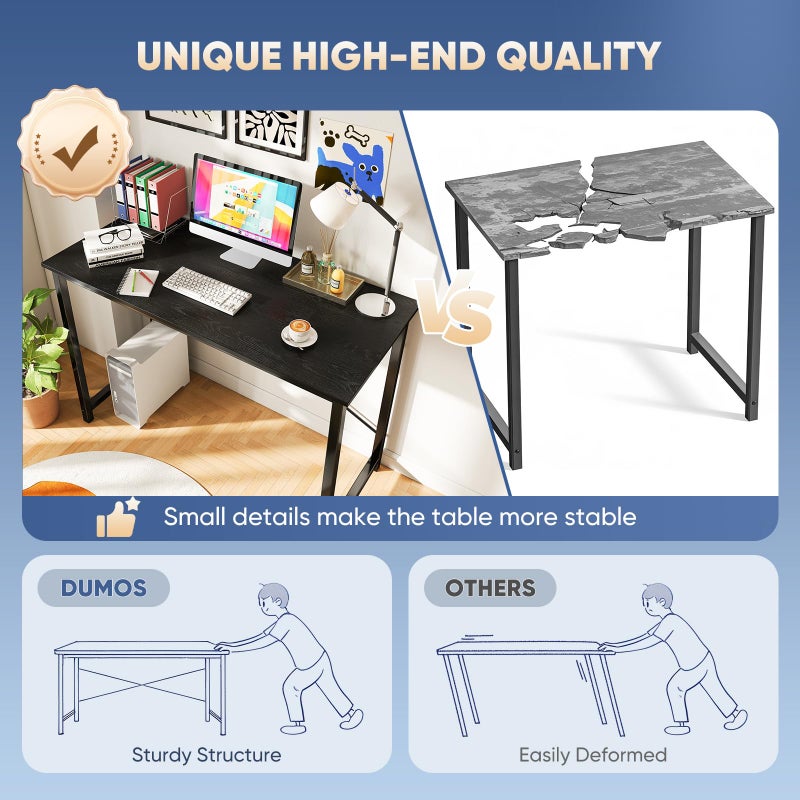 DUMOS 44 in Computer Desk for Home Office, Modern Study Work Table Simple Style for Bedroom, Writing Desks with X-Shaped Reinforcement, Black - Image 3