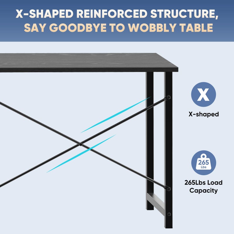 DUMOS 44 in Computer Desk for Home Office, Modern Study Work Table Simple Style for Bedroom, Writing Desks with X-Shaped Reinforcement, Black - Image 5