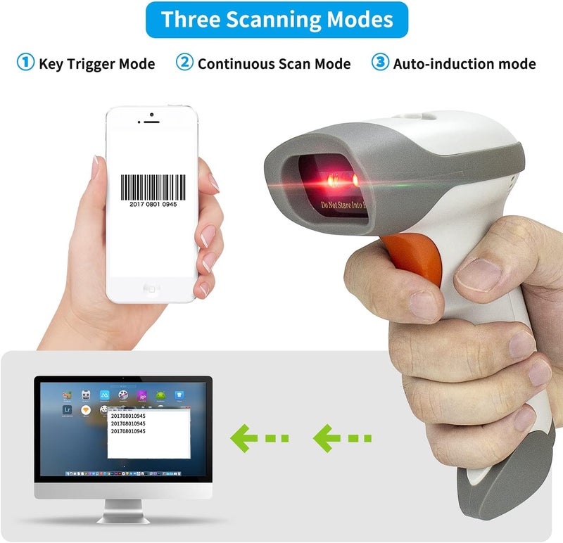 NetumScan Bluetooth Barcode Scanner, 3 in 1 Automatic Wireless 1D Barcode Scanner Handheld USB CCD Bar Code Reader for Store, Warehouse POS, Computer, Tablet, iPhone, iPad, Android - Image 3