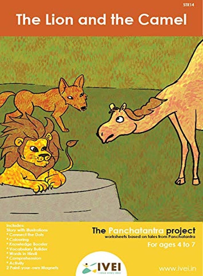 IVEI Panchatantra Kids Learning Book-Workbook and 2 DIY Magnets of Panchatantra Story-Colouring Activity Worksheets-Creative Activity and Education for Kids-The Lion and The Camel(Age 4 to 7 Years) - Image 1