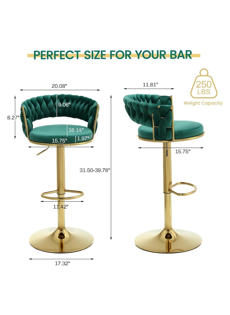 Generic - Swivel Velvet Green Bar Stools, Adjustable Counter Height Barstools Gray Bar Chairs Modern Counter Stools - Image 1