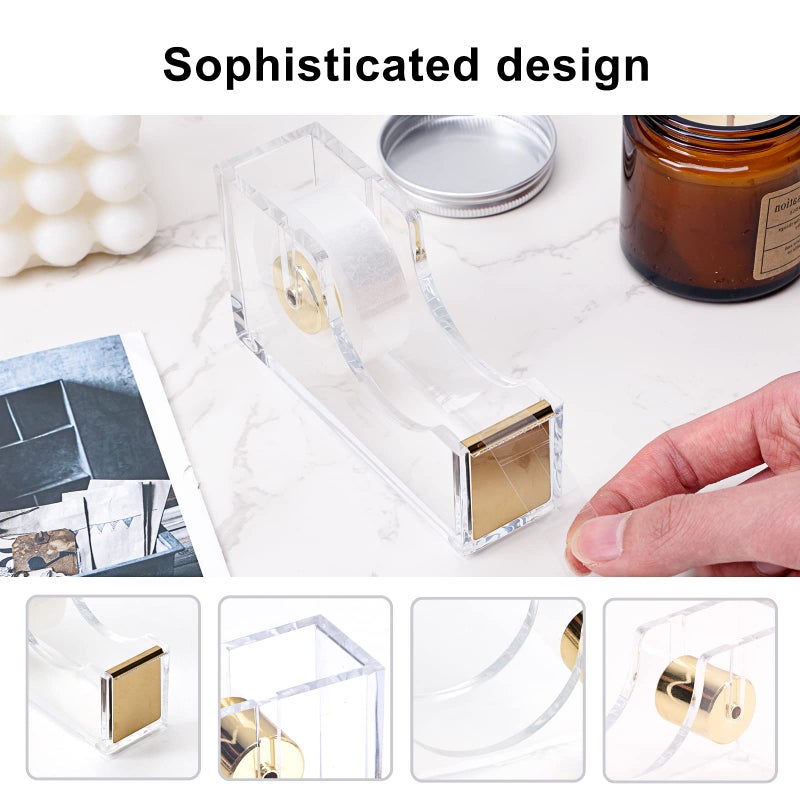 EOOUT Gold Office Supplies Set Desk Accessories, Acrylic Stapler Set Staple Remover, Phone Holder, Tape Holder, Pen Holder, 2 Ballpoint Pen, Scissor, Binder Clips, Ruler, Transparent Glue and Staples. - Image 5