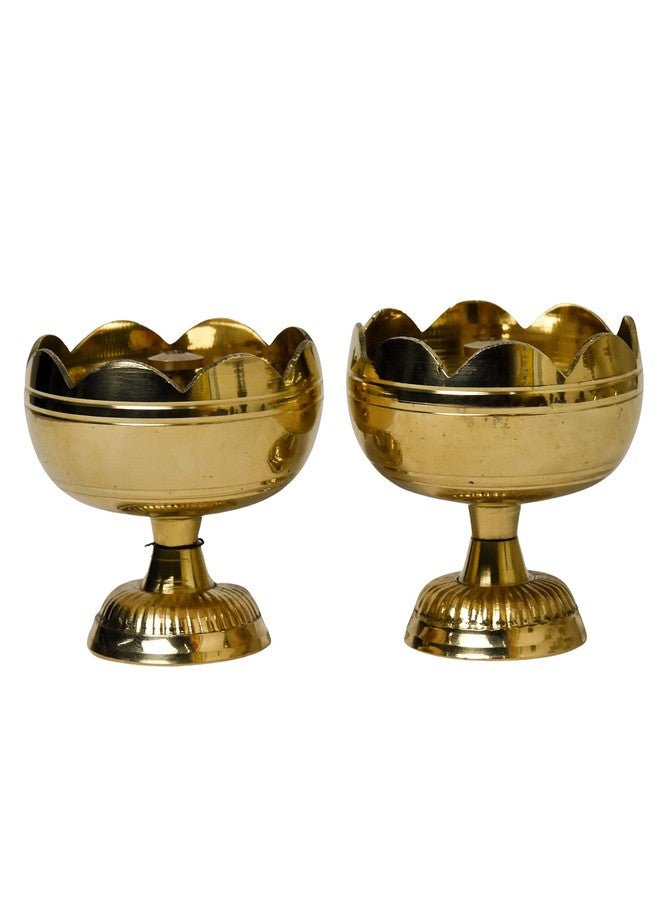 Bhimonee Decor بهيموني ديكور | مصباح طاولة تاماتار ناندا من النحاس الخالص | 1.75 بوصة | نحاس | عبوة من قطعتين | إضاءة تقليدية للطقوس الدينية لتزيين معبد المنزل - Image 4