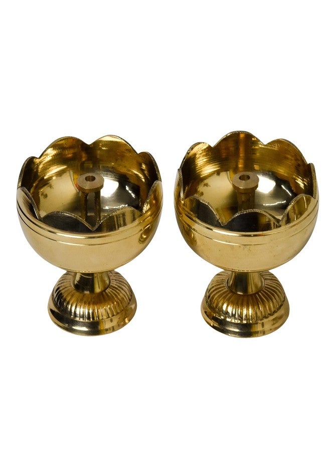 Bhimonee Decor بهيموني ديكور | مصباح طاولة تاماتار ناندا من النحاس الخالص | 1.75 بوصة | نحاس | عبوة من قطعتين | إضاءة تقليدية للطقوس الدينية لتزيين معبد المنزل - Image 3