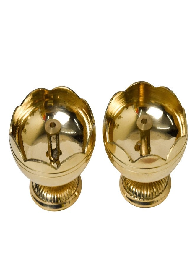 Bhimonee Decor بهيموني ديكور | مصباح طاولة تاماتار ناندا من النحاس الخالص | 1.75 بوصة | نحاس | عبوة من قطعتين | إضاءة تقليدية للطقوس الدينية لتزيين معبد المنزل - Image 5