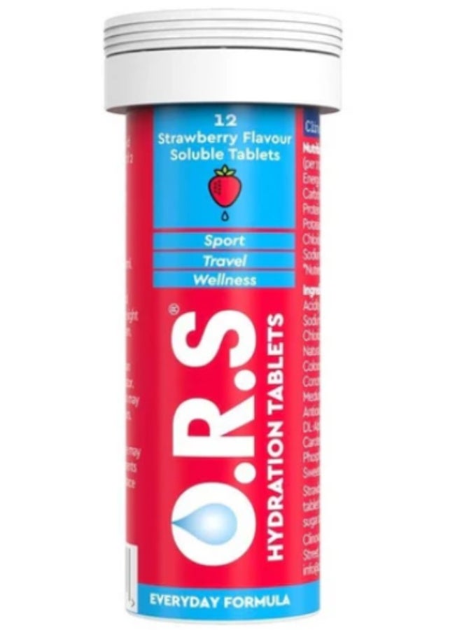 O.R.S Hydration Tablets with Electrolytes, Vegan, Gluten and Lactose Free Formula, Strawberry Flavour- 12 Tablets - Image 1