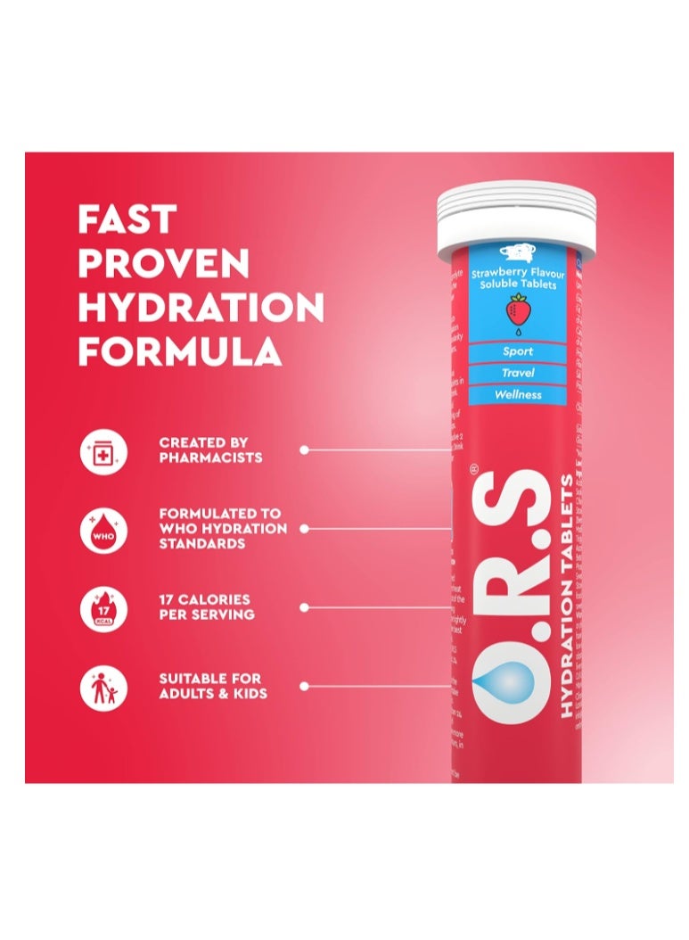 O.R.S Hydration Tablets with Electrolytes, Vegan, Gluten and Lactose Free Formula, Strawberry Flavour- 12 Tablets - Image 2