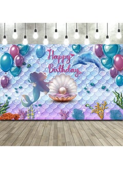Frienda Under The Sea Mermaid Birthday Party Backdrop Girl Princess Mermaid Scales Birthday Photo Booth Backdrop Purple Blue Mermaid Pearl Whale Background Banner For Birthday Party Decor 71 X 43 Inch  - Image 1