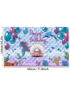Frienda Under The Sea Mermaid Birthday Party Backdrop Girl Princess Mermaid Scales Birthday Photo Booth Backdrop Purple Blue Mermaid Pearl Whale Background Banner For Birthday Party Decor 71 X 43 Inch  - Image 2