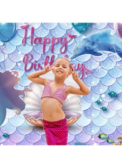 Frienda Under The Sea Mermaid Birthday Party Backdrop Girl Princess Mermaid Scales Birthday Photo Booth Backdrop Purple Blue Mermaid Pearl Whale Background Banner For Birthday Party Decor 71 X 43 Inch  - Image 5