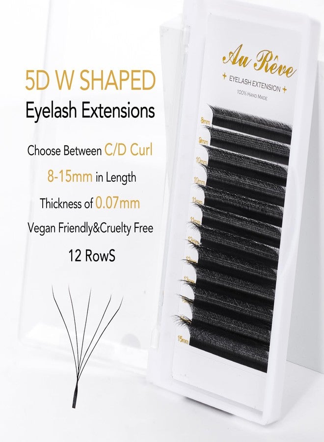 AuReve W Eyelash Extensions D Curl 0.07mm 8-15mm Mix Tray W Shaped 5D Volume Premade Fan Lashes Matte Black Cluster Easy Fans Lashes Professional Use YY Lash - Image 3