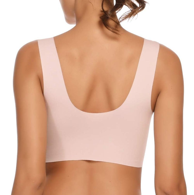 WOWENY Seamless Wirefree Bras for Women Comfy Mesh Soft Padded Back Smoothing Bra(169 Sleep Pink,Large) - Image 2