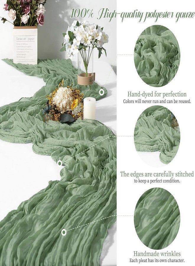 Lykoow 12 Packs Sage Green Table Runner, Charming Cheesecloth Table Runner 17 x 108inch, Gauze Boho Wedding Decoration Rustic Sheer Fabric Cheese Cloth Table Runners for Wedding Party Bridal Shower - Image 3