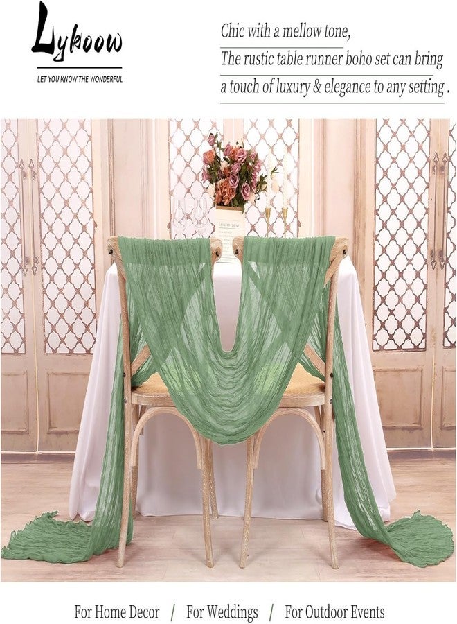 Lykoow 12 Packs Sage Green Table Runner, Charming Cheesecloth Table Runner 17 x 108inch, Gauze Boho Wedding Decoration Rustic Sheer Fabric Cheese Cloth Table Runners for Wedding Party Bridal Shower - Image 4