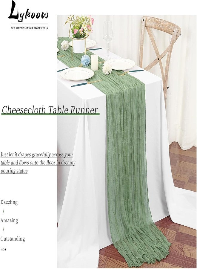 Lykoow 12 Packs Sage Green Table Runner, Charming Cheesecloth Table Runner 17 x 108inch, Gauze Boho Wedding Decoration Rustic Sheer Fabric Cheese Cloth Table Runners for Wedding Party Bridal Shower - Image 5