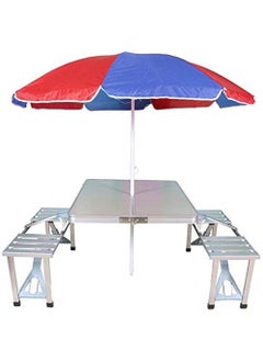 NAITRAZONE NAITRAZONE Outdoor Aluminium Portable Folding Camp Suitcase Picnic Table with 4 Seats and Umbrella Multicolour  - Image 1