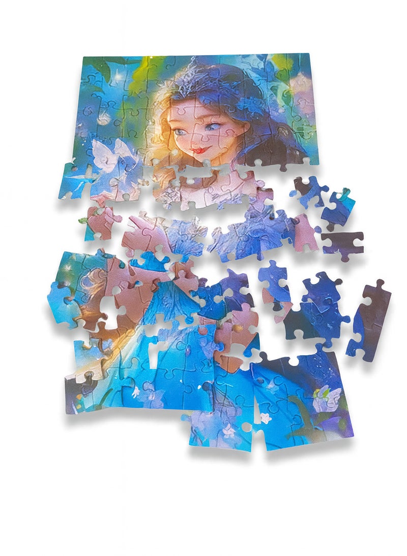 بازل اطفال، ١٠٠ قطعة، مقاس 43×29 سم، تصميم أميرة مع جنية في الليل المضيء، لعبة تركيب للأطفال - Image 1