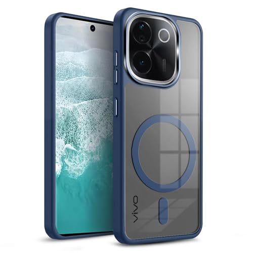 KARWAN Translucent Hybrid Back Case Cover Compatible with Iqoo Z9S Shockproof Case with Camera Protection, N52 Magnet Cover Case with Magnetic MagEaze Wireless Charging Cover (Blue) - Image 1