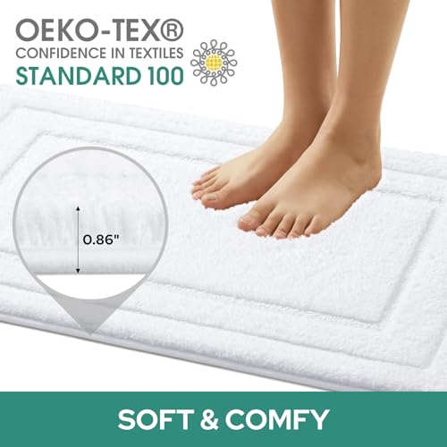 HOMEIDEAS Bathroom Rugs Sets 2 Piece Super Soft and Absorbent Non Slip Microfiber Machine Washable Bath Mat Set 20 x 32 16 x 24 White - Image 3