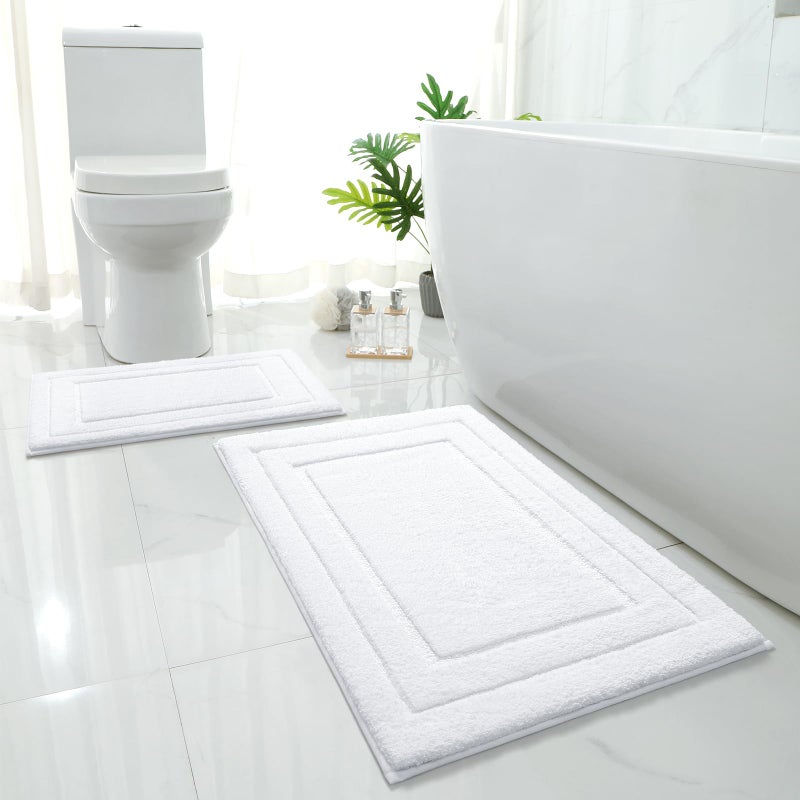 HOMEIDEAS Bathroom Rugs Sets 2 Piece Super Soft and Absorbent Non Slip Microfiber Machine Washable Bath Mat Set 20 x 32 16 x 24 White - Image 2