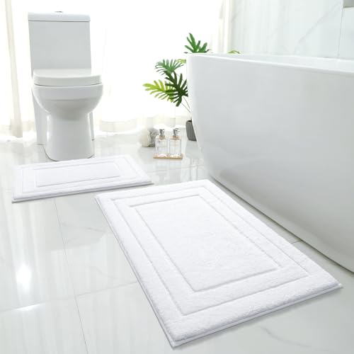 HOMEIDEAS Bathroom Rugs Sets 2 Piece Super Soft and Absorbent Non Slip Microfiber Machine Washable Bath Mat Set 20 x 32 16 x 24 White - Image 1