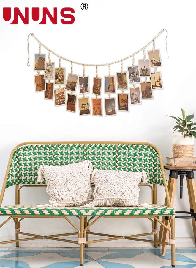 UNUNS Hanging Photo Display,Wooden Bead Garland With 18 Clips,Boho Style Collage Photo Frame Decoration For Dorms,Classrooms,Bedrooms  - Image 3
