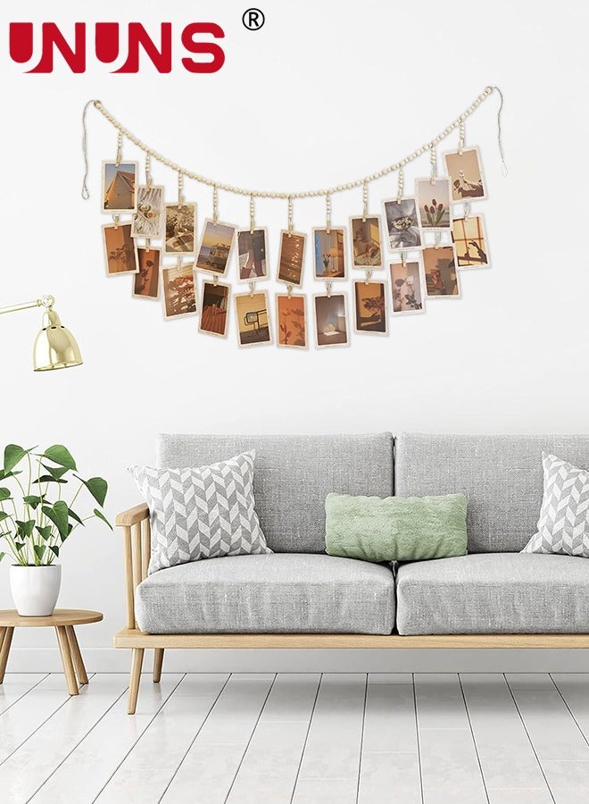 UNUNS Hanging Photo Display,Wooden Bead Garland With 18 Clips,Boho Style Collage Photo Frame Decoration For Dorms,Classrooms,Bedrooms  - Image 4