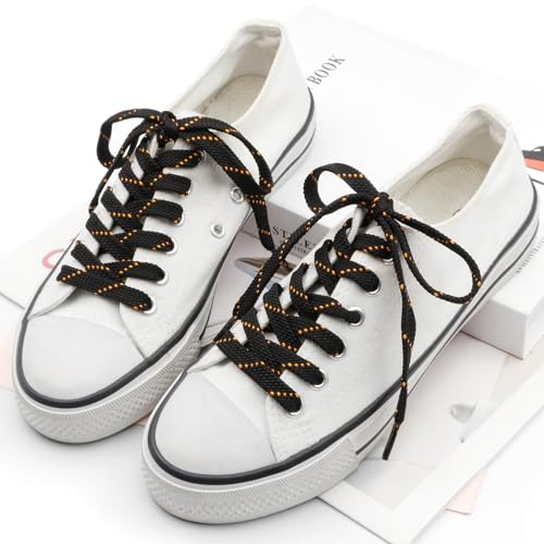 DANHUA Flat Thick Sneakers Shoelaces: 2 Pair 55.12 inch Black Golden Twill Point Athletic Shoe Laces - Image 4