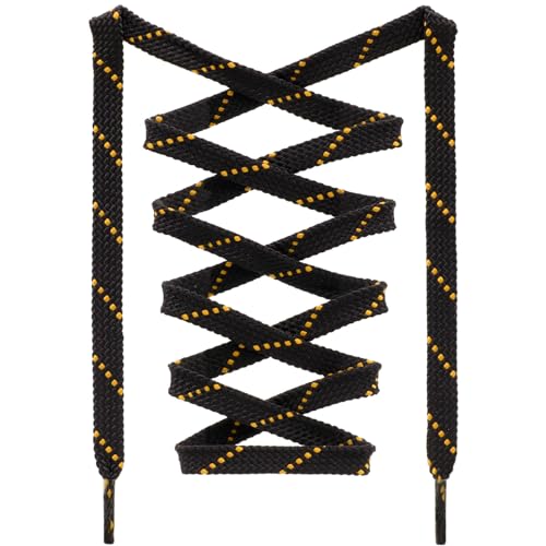 DANHUA Flat Thick Sneakers Shoelaces: 2 Pair 55.12 inch Black Golden Twill Point Athletic Shoe Laces - Image 1