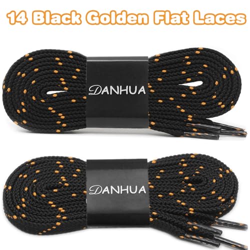DANHUA Flat Thick Sneakers Shoelaces: 2 Pair 55.12 inch Black Golden Twill Point Athletic Shoe Laces - Image 2