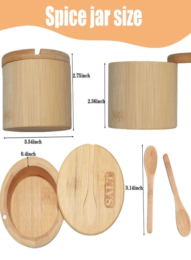 Jninexiu 2 Pack Bamboo Salt and Pepper Bowls, Spice Cellar with Swivel Lid and Spoons, Round, 6 Ounces, Bamboo - Image 3