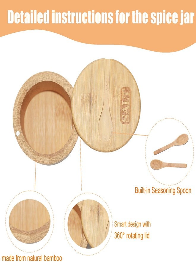 Jninexiu 2 Pack Bamboo Salt and Pepper Bowls, Spice Cellar with Swivel Lid and Spoons, Round, 6 Ounces, Bamboo - Image 2