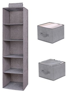 XiuWoo Foldable 5-Tier Hanging Closet Organizer and Underwear Sock Shoes Storage Rack with 2 Removable Drawer Organizer  - Image 1