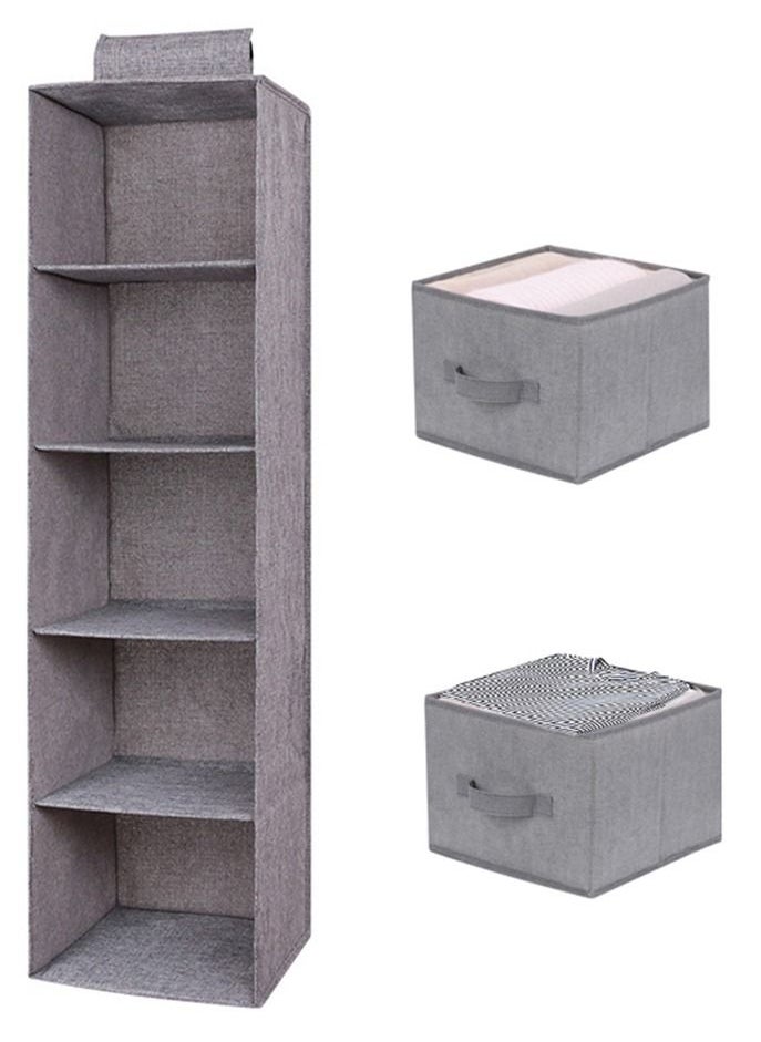 XiuWoo - Foldable 5-Tier Hanging Closet Organizer and Underwear Sock Shoes Storage Rack with 2 Removable Drawer Organizer - Image 1