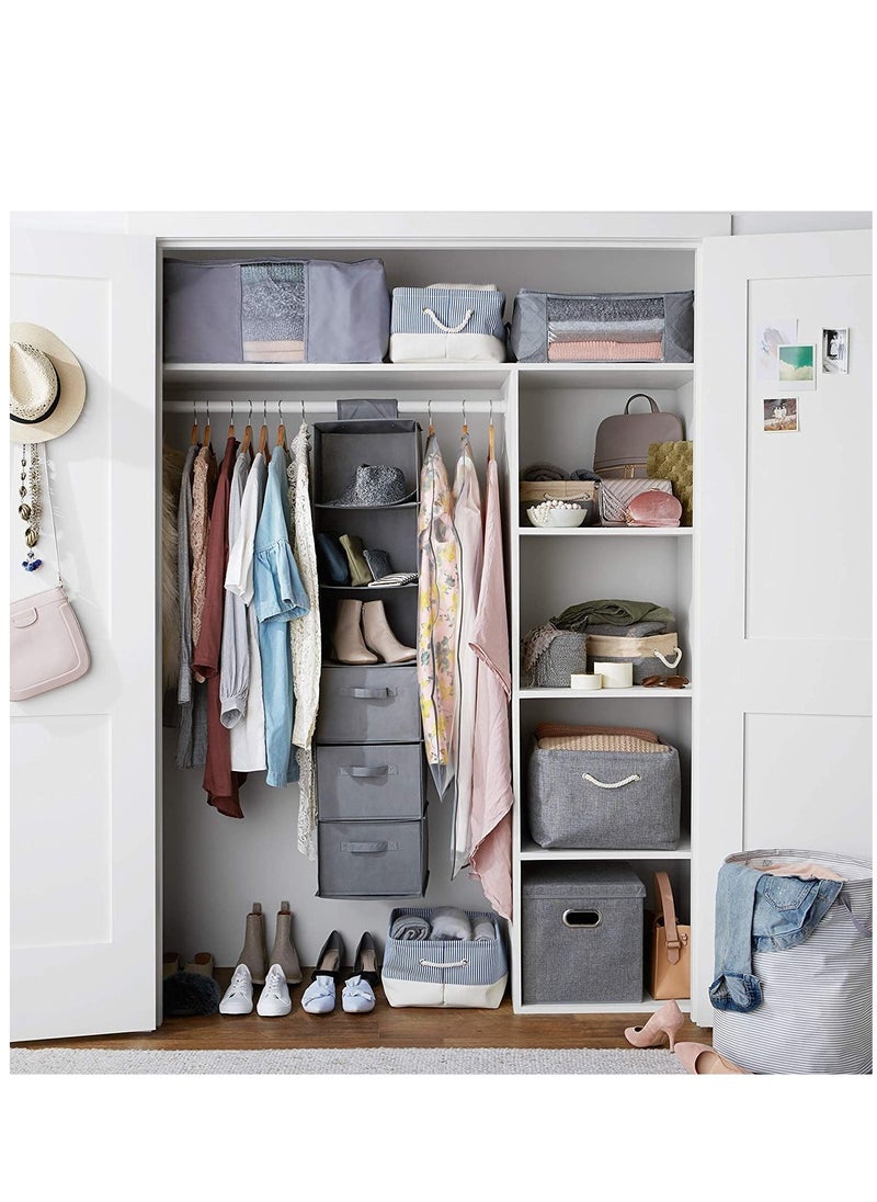 XiuWoo - Foldable 5-Tier Hanging Closet Organizer and Underwear Sock Shoes Storage Rack with 2 Removable Drawer Organizer - Image 1