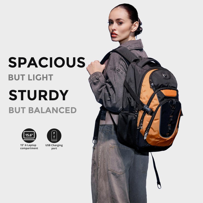 Swissdigital Design Laptop Backpack with USB Charging Port, Travel Backpack Fits 15.6 inches Computer, 31L College School Backpack for Men, Orange/Black | SD803-66 - Image 3